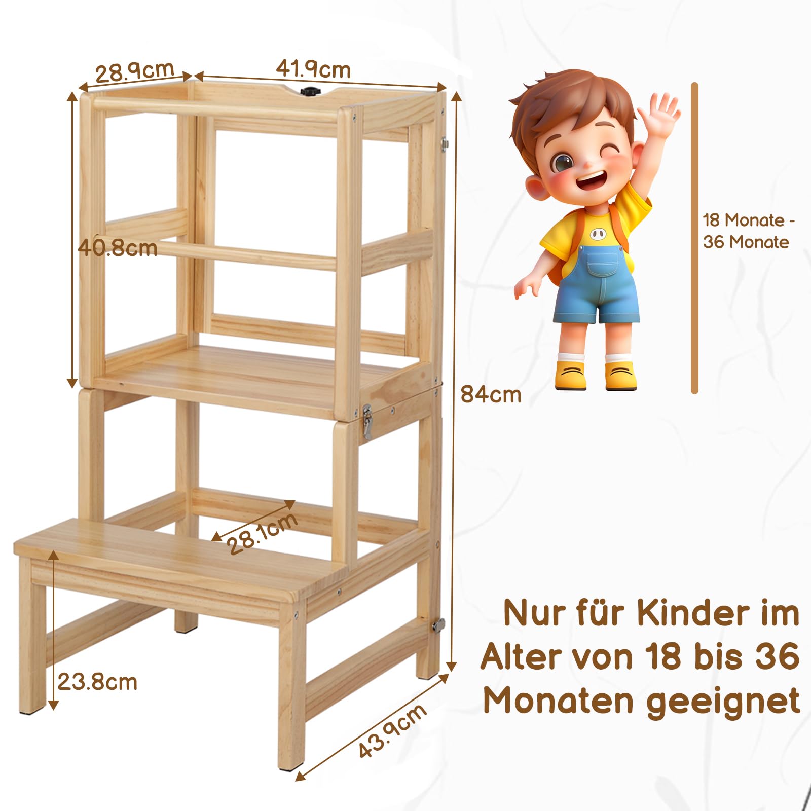 lalaho-lernturm-holz-klappbar-natur-mit-tafel-ab-1-jahr image 2