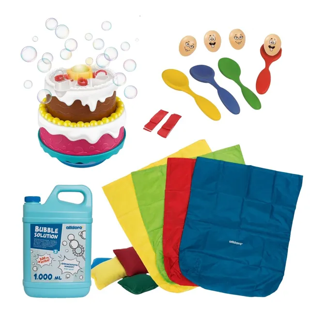 alldoro-partyspiele-set-20-tlg-mit-led-torten-seifenblasenmaschine image 1