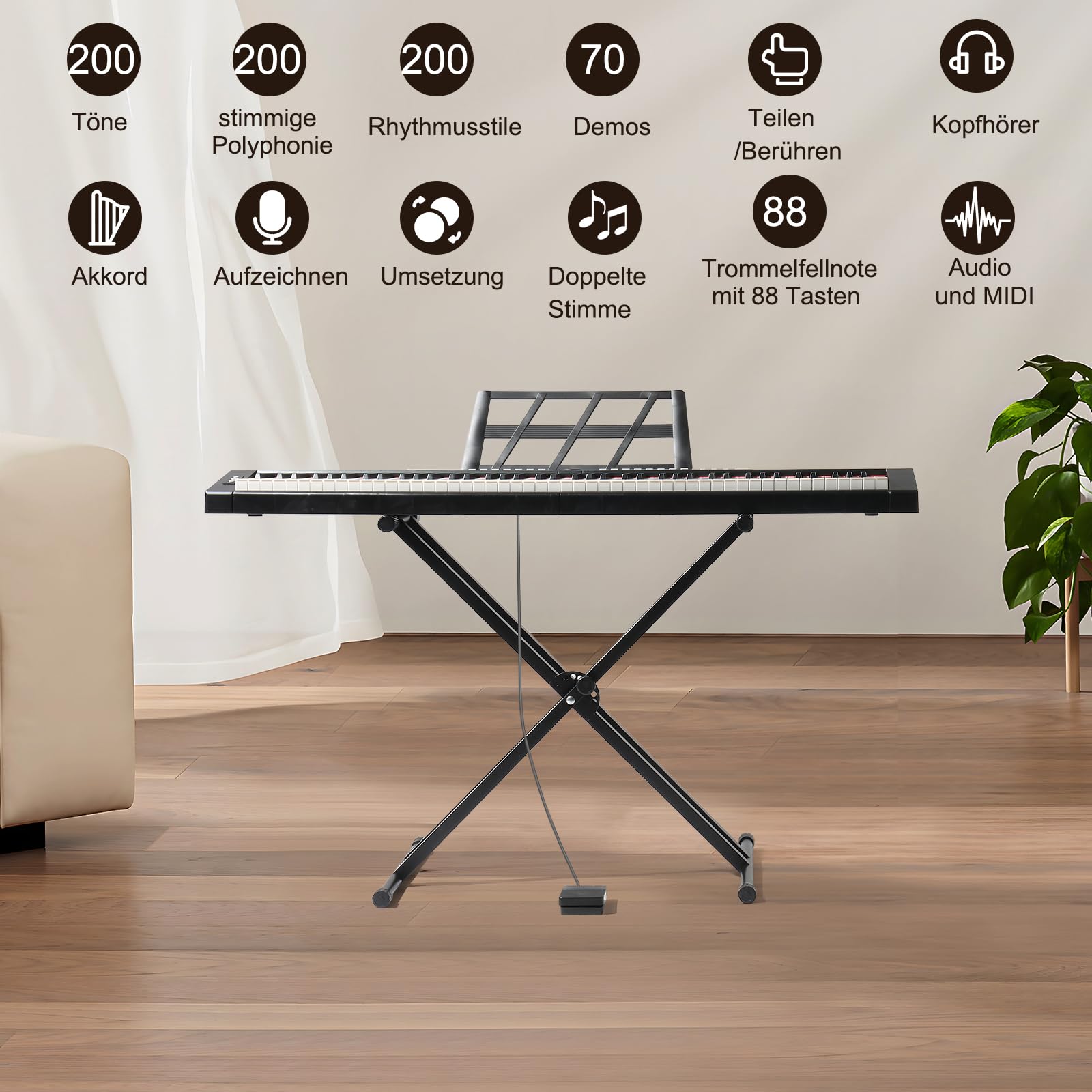 lalaho-e-piano-88-tasten-halbgewichtet-digitalpiano-schwarz-x-st-nder image 2