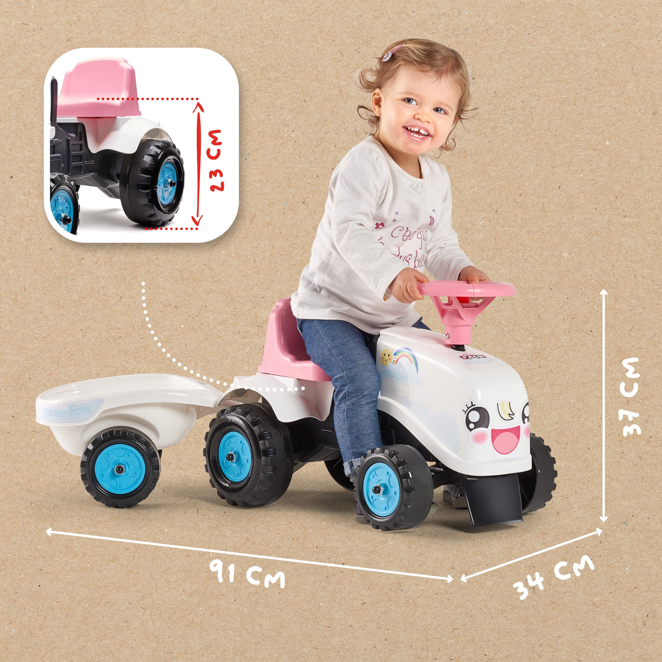 falk-rainbow-farm-traktor-rutschfahrzeug-pastel-mit-anh-nger image 5