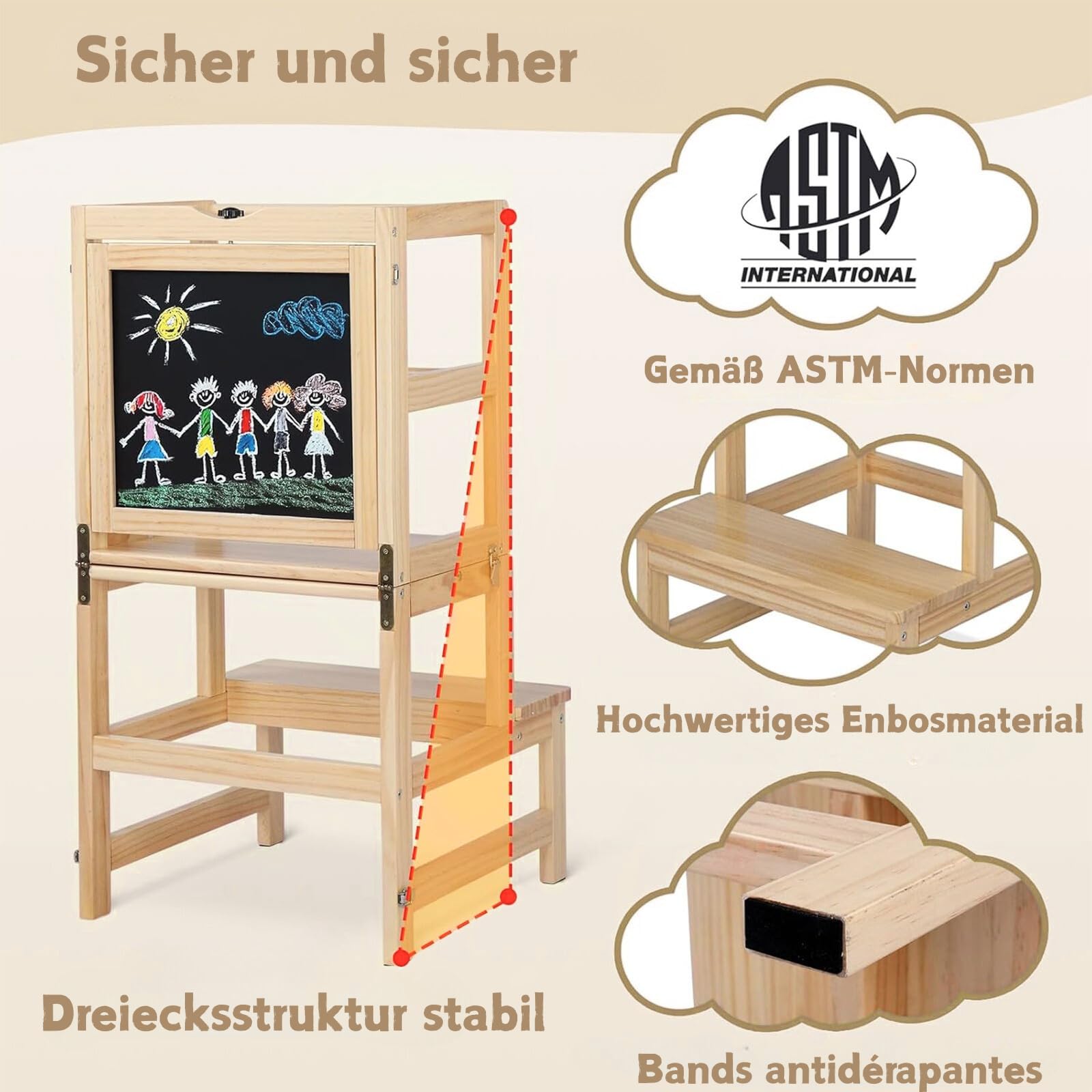 lalaho-lernturm-holz-klappbar-natur-mit-tafel-ab-1-jahr image 3