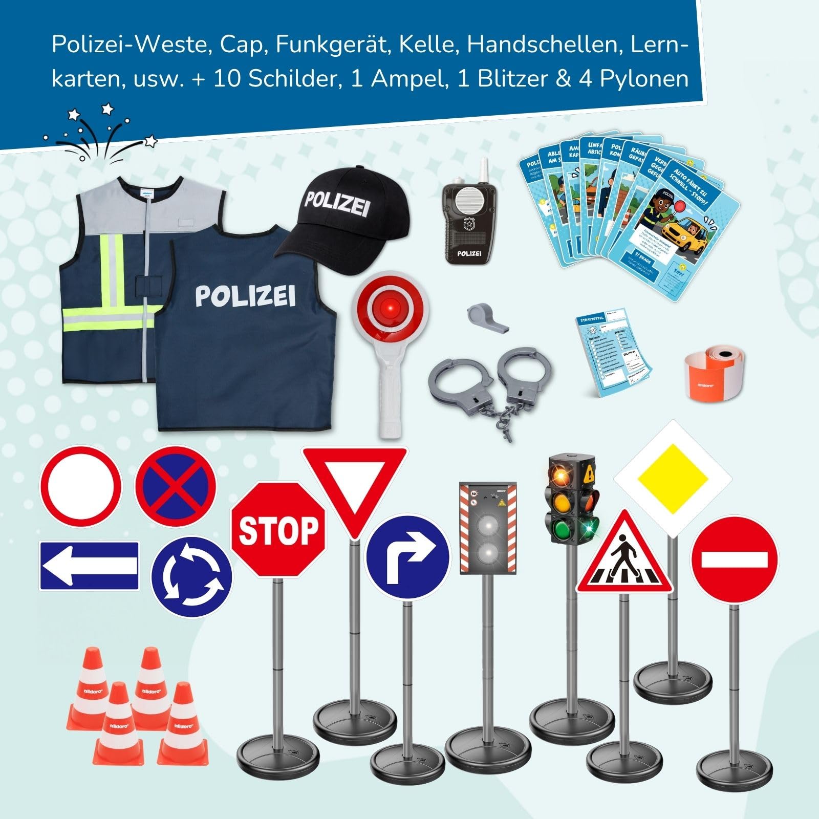 alldoro-lernen-besch-ftigung-xxl-verkehrsset-polizei-kost-m-10-schilder image 8
