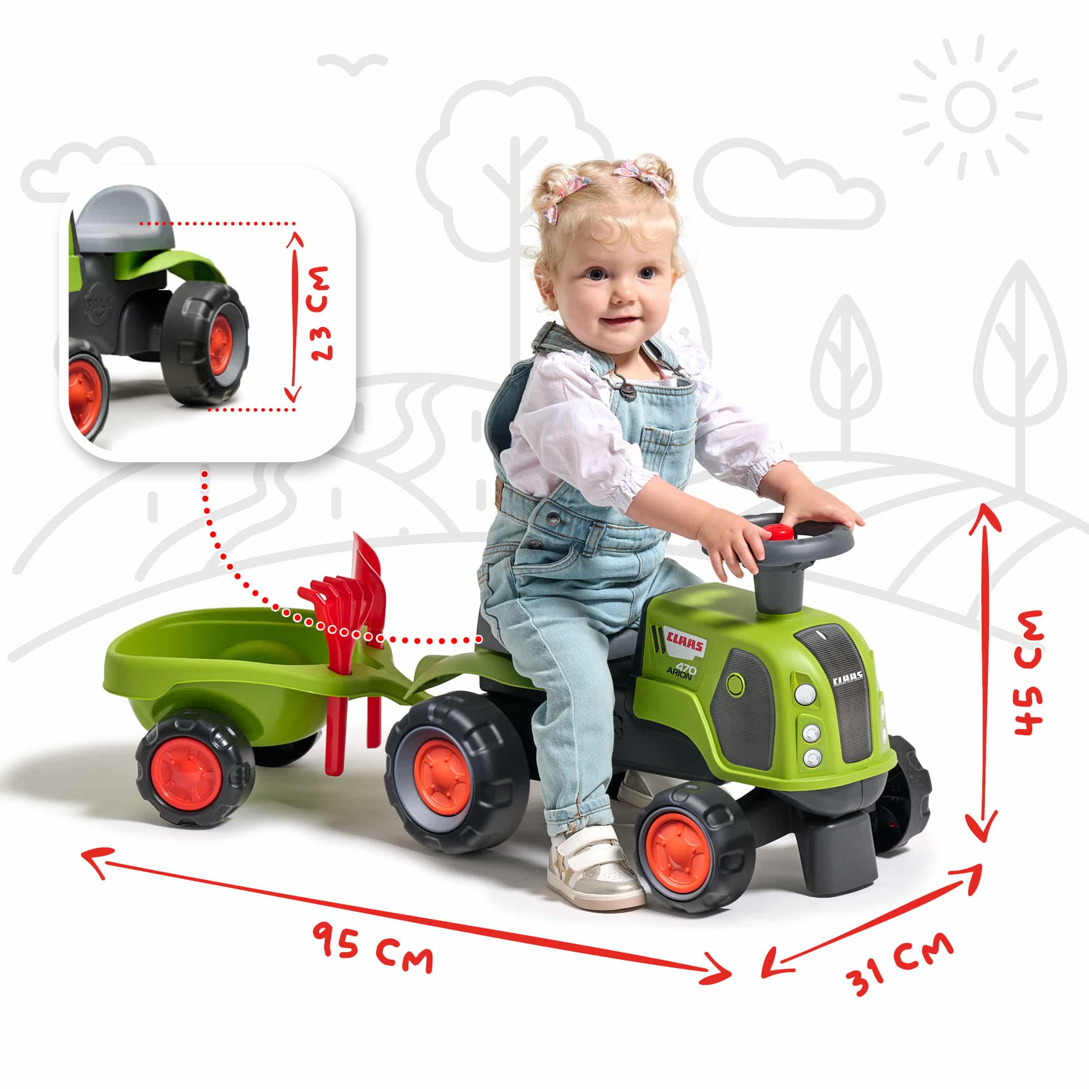 falk-rutschauto-traktor-claas-anh-nger-leise-r-der-12m image 6