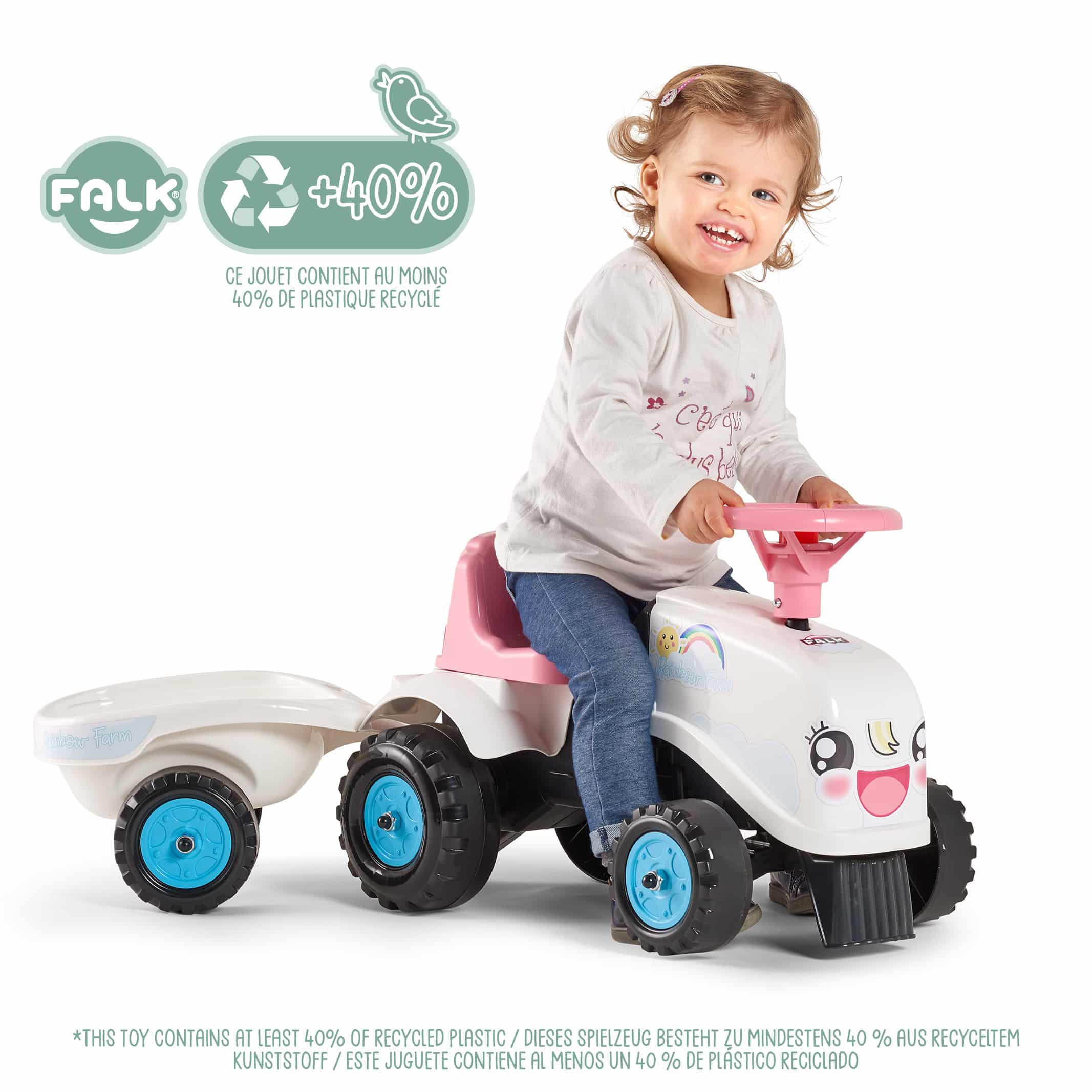 falk-rainbow-farm-traktor-rutschfahrzeug-pastel-mit-anh-nger image 2