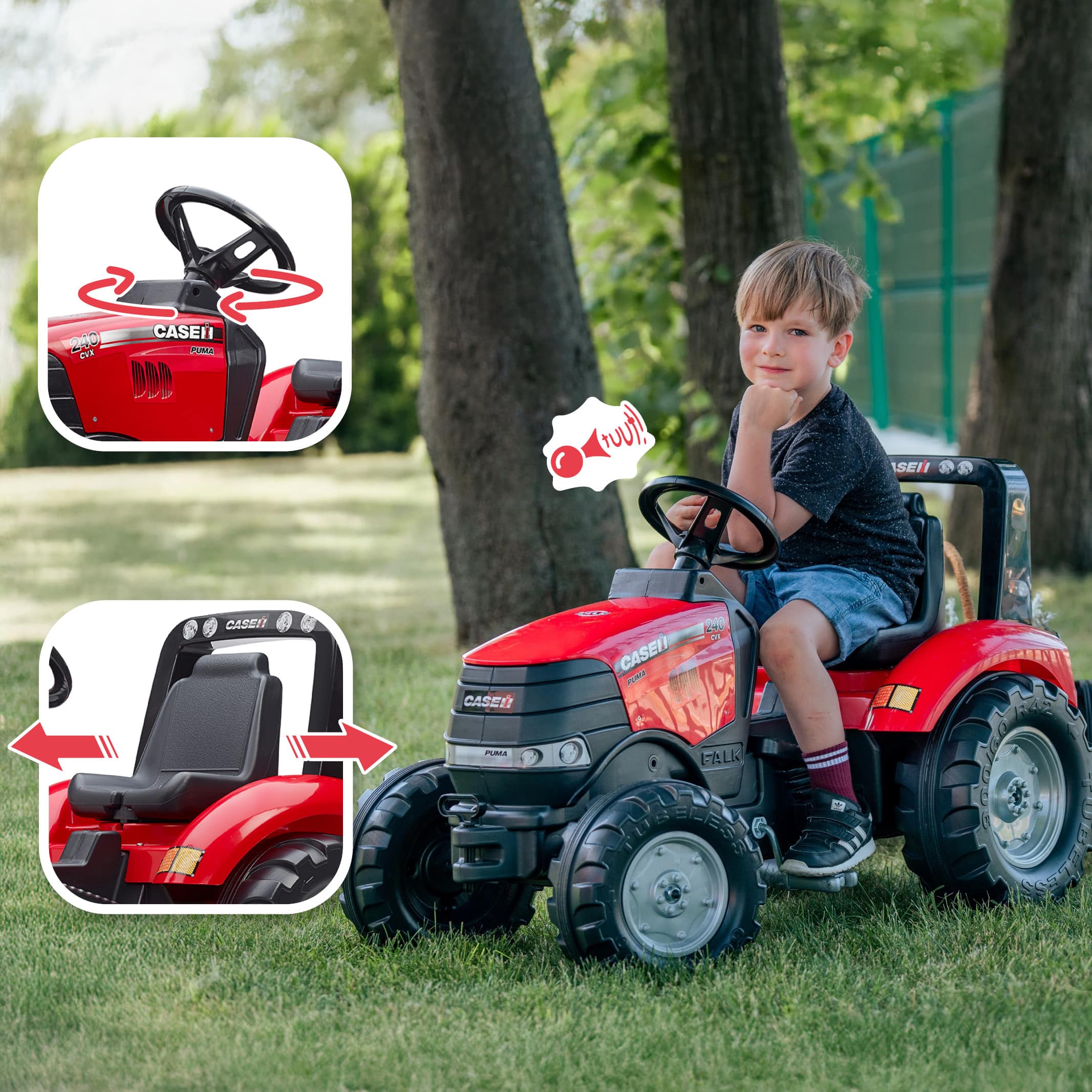 falk-case-ih-trettraktor-mit-anh-nger-und-hupe image 3
