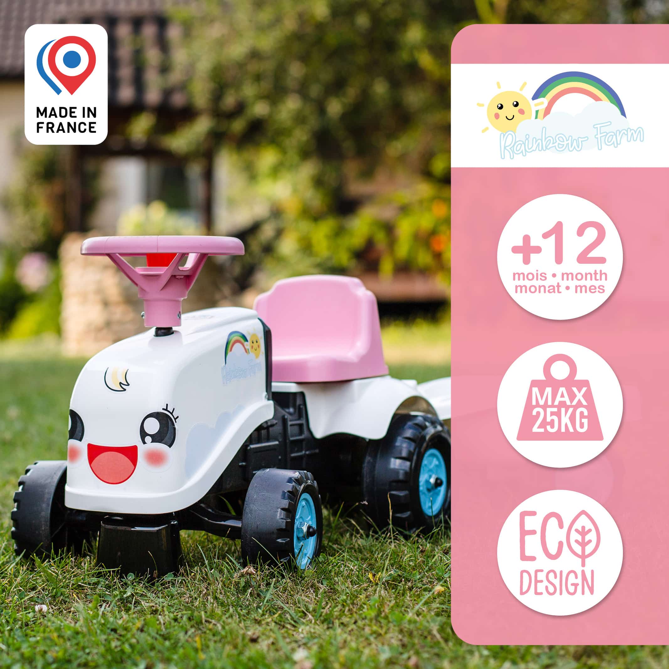 falk-rainbow-farm-traktor-rutschfahrzeug-pastel-mit-anh-nger image 4