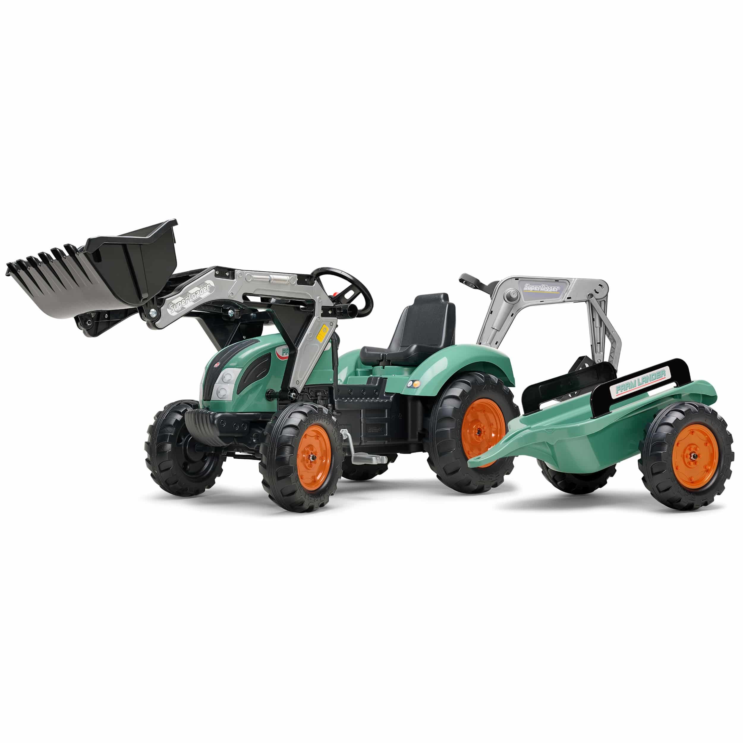 falk-farm-lander-tret-traktor-mit-bagger-anh-nger-3-7-jahre image 1