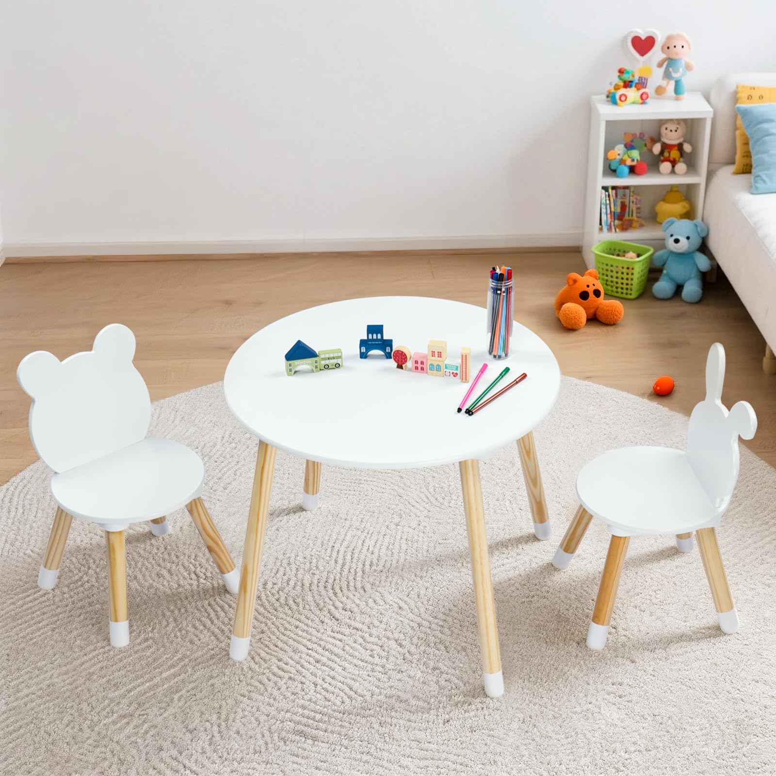 lalaho-kindertisch-mit-2-st-hlen-sitzgruppe-hase-b-r-holz image 1