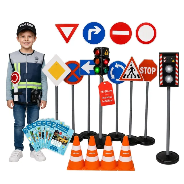 alldoro-lernen-besch-ftigung-xxl-verkehrsset-polizei-kost-m-10-schilder image 1