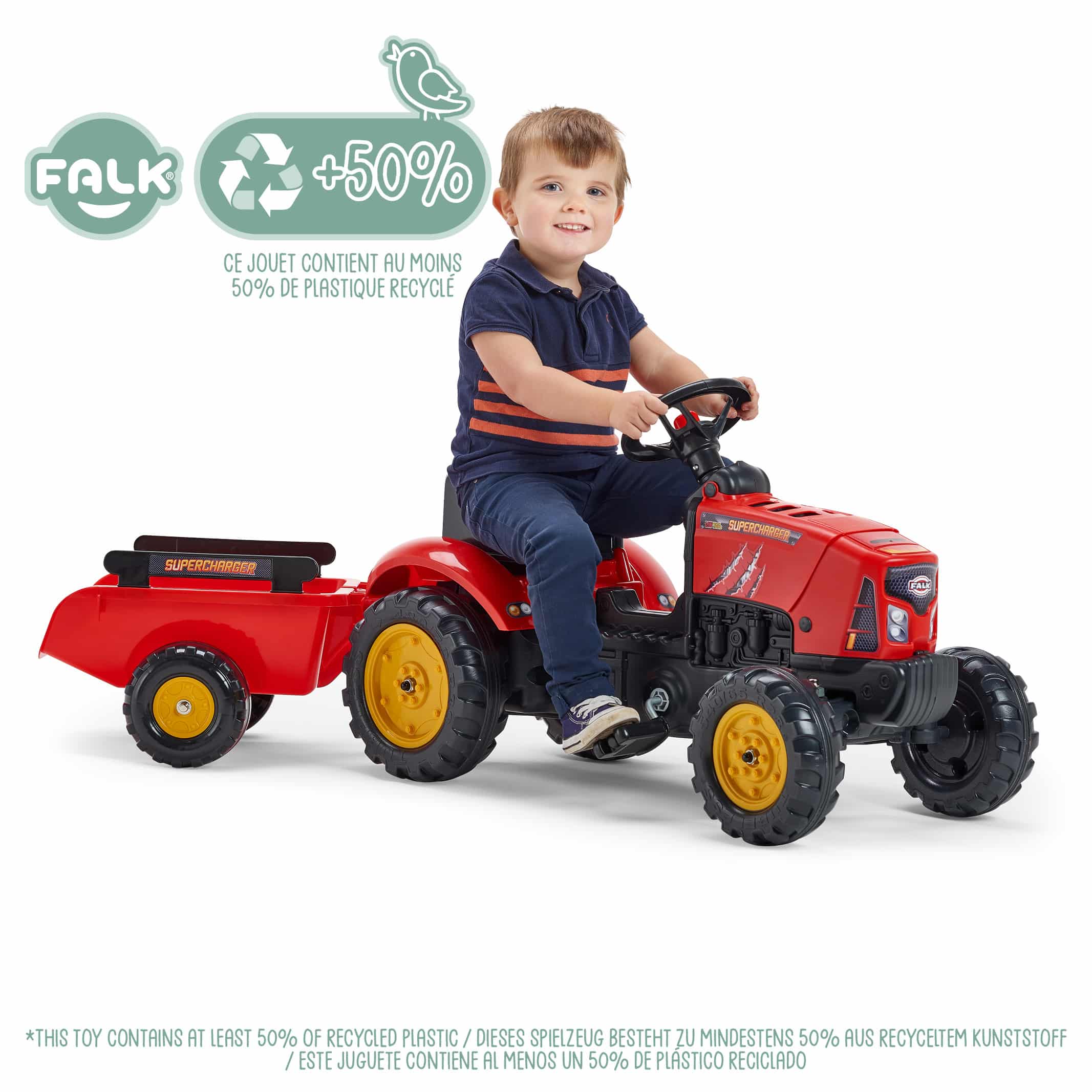 falk-supercharger-trettraktor-mit-anh-nger-und-haube image 2