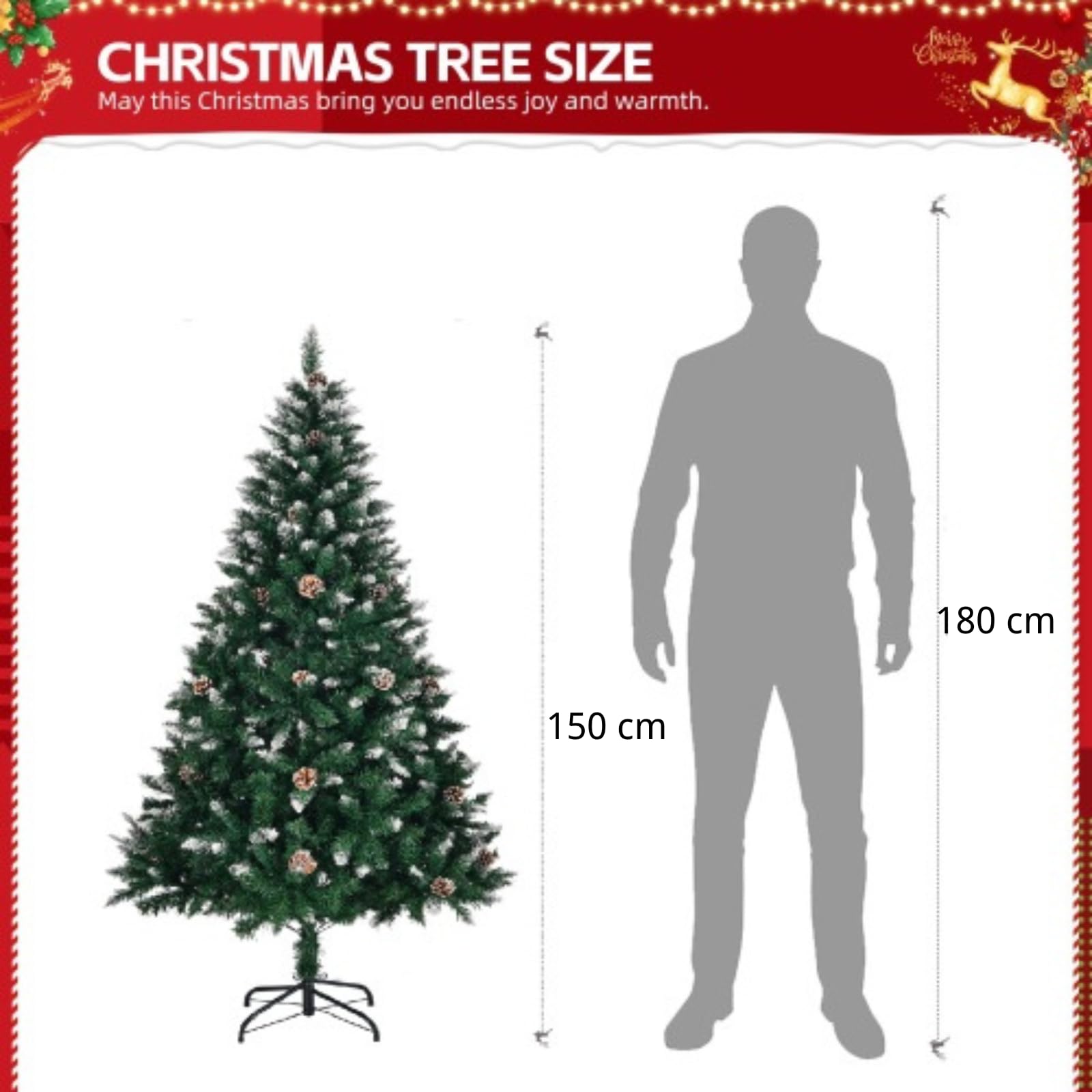 lalaho-weihnachtsbaum-150-cm-k-nstlich-tannenbaum-zapfen-schnee image 2