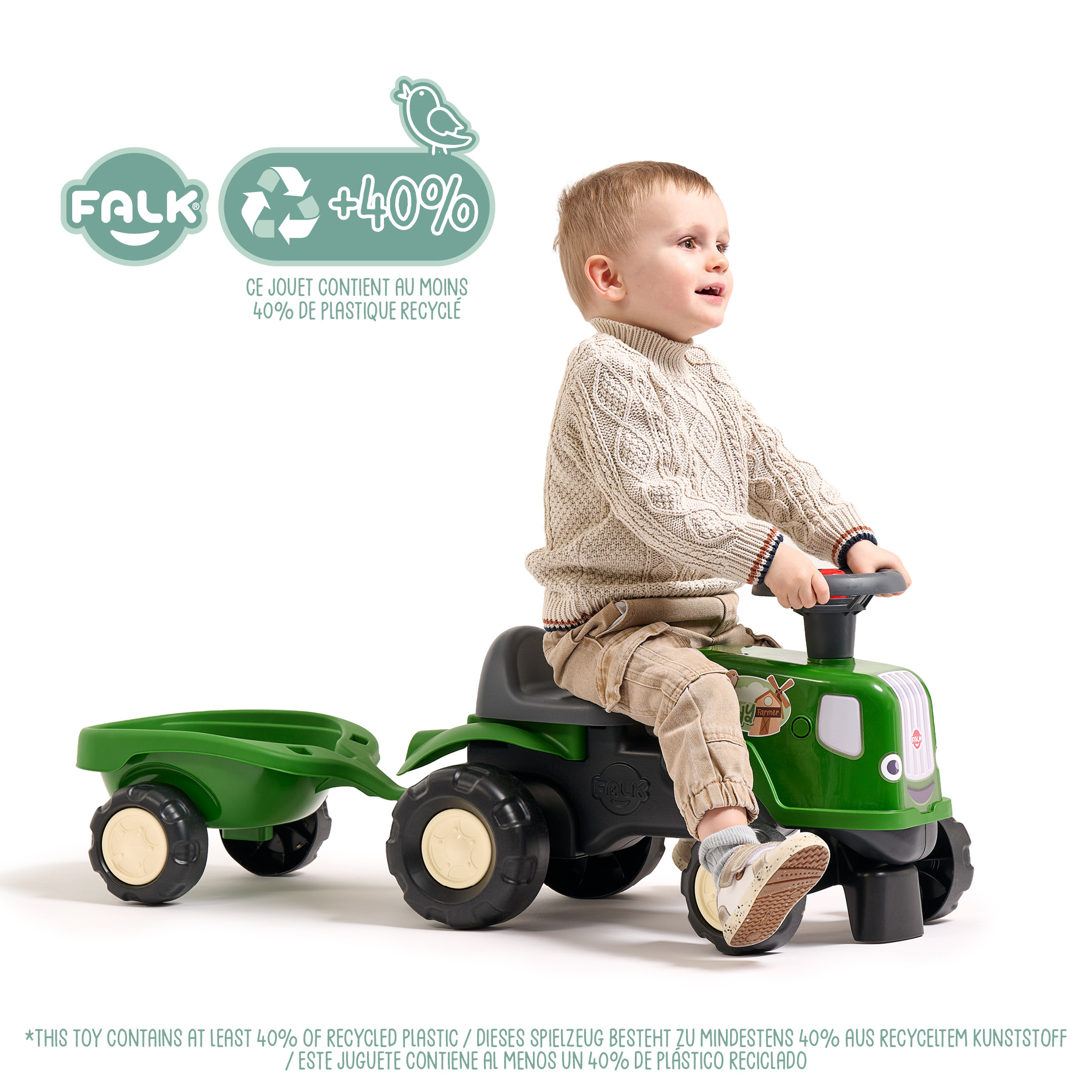 falk-birdy-farm-traktor-rutschfahrzeug-gr-n-mit-anh-nger image 2