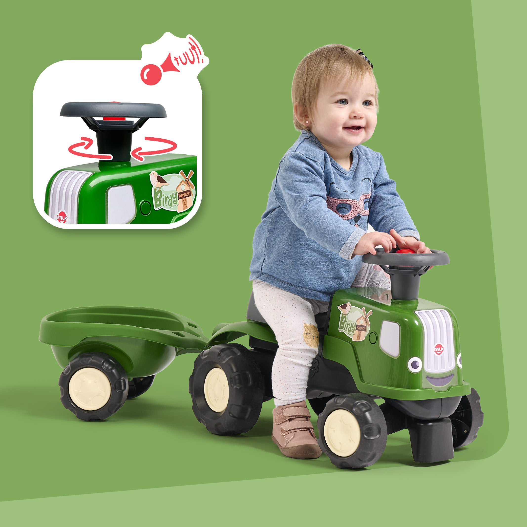 falk-birdy-farm-traktor-rutschfahrzeug-gr-n-mit-anh-nger image 5