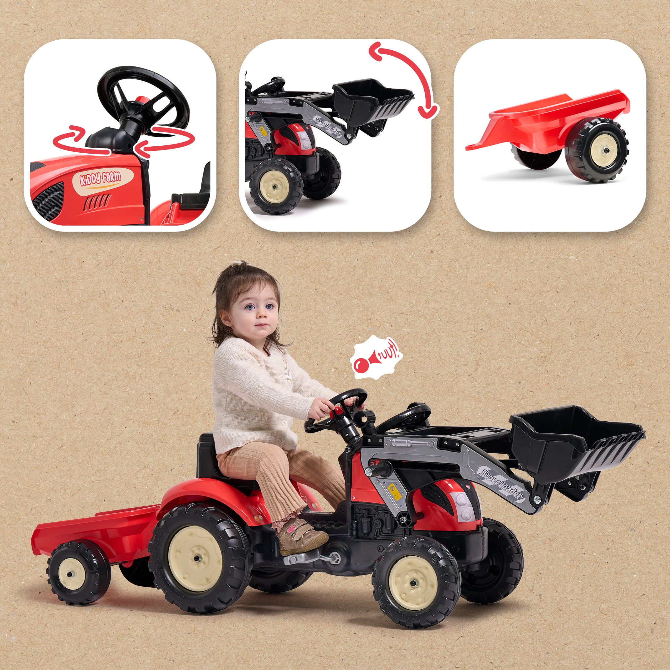 falk-kiddy-farm-tretbagger-mit-anh-nger-schaufel image 3